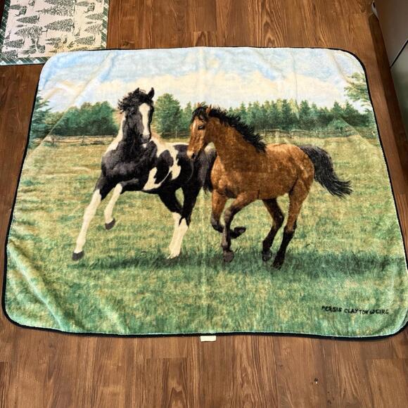 Vintage 80s/90s‎ RARE Horse Throw Art Blanket Fleece Persis Clayton Weirs 48x60